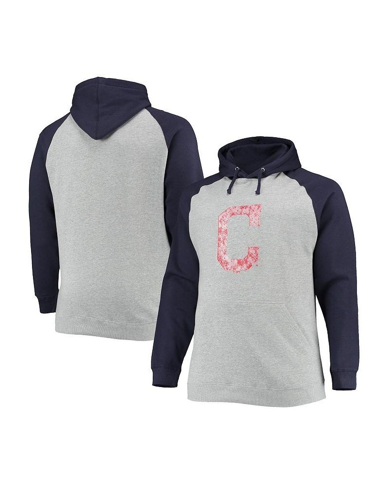 Men's Branded Heathered Gray, Navy Cleveland Indians Big and Tall Raglan Pullover Hoodie $36.39 Sweatshirt