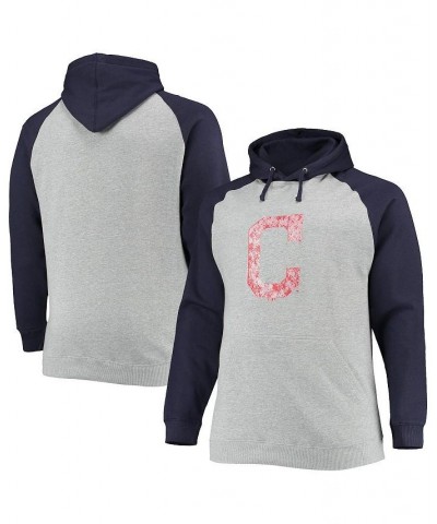 Men's Branded Heathered Gray, Navy Cleveland Indians Big and Tall Raglan Pullover Hoodie $36.39 Sweatshirt