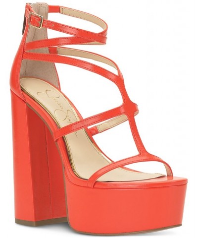 Women's Aamina Strappy Platform Dress Sandals Orange $58.05 Shoes