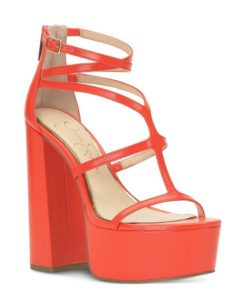 Women's Aamina Strappy Platform Dress Sandals Orange $58.05 Shoes