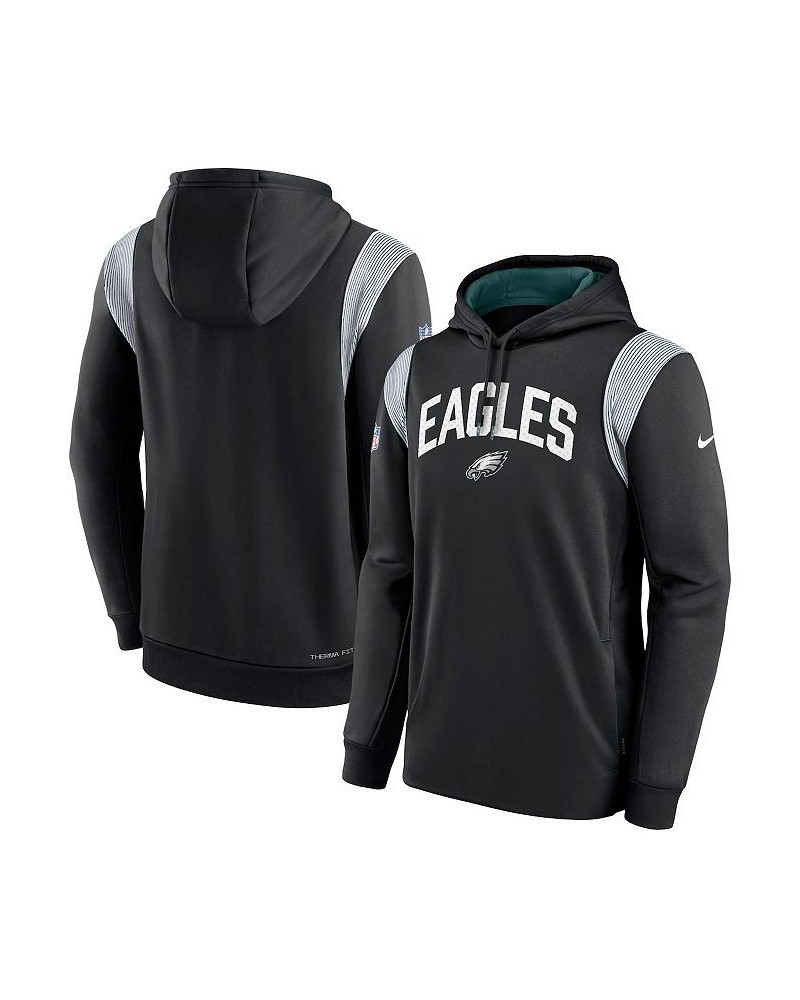 Men's Black Philadelphia Eagles Sideline Athletic Stack Performance Pullover Hoodie $45.60 Sweatshirt