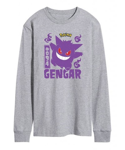 Men's Pokemon Gengar Long Sleeve T-shirt Gray $21.42 T-Shirts