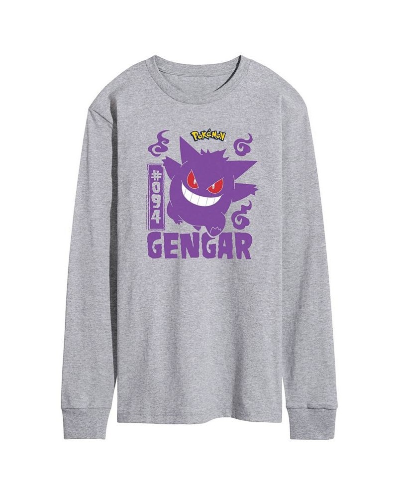 Men's Pokemon Gengar Long Sleeve T-shirt Gray $21.42 T-Shirts