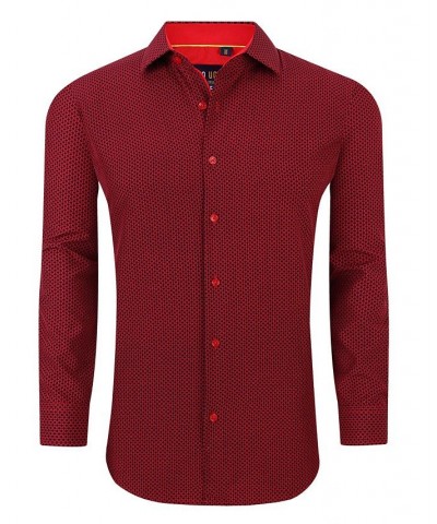 Men's Geometric Four-Way Stretch Button Down Shirt Red Boxes $18.54 Shirts