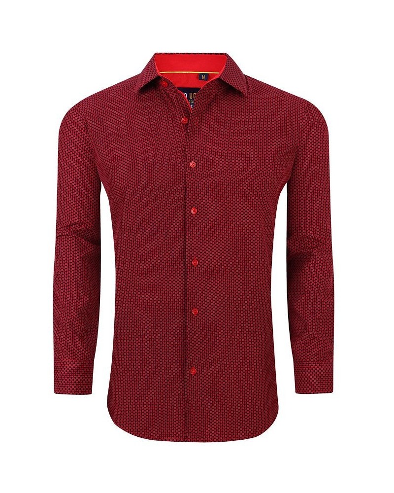 Men's Geometric Four-Way Stretch Button Down Shirt Red Boxes $18.54 Shirts