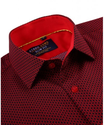 Men's Geometric Four-Way Stretch Button Down Shirt Red Boxes $18.54 Shirts