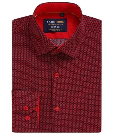 Men's Geometric Four-Way Stretch Button Down Shirt Red Boxes $18.54 Shirts