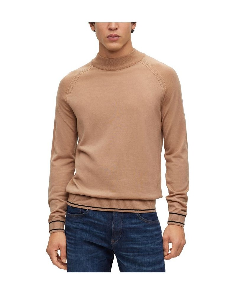 BOSS Men's Fine-Knit Wool-Blend Striped Hem Sweater Tan/Beige $63.92 Sweaters