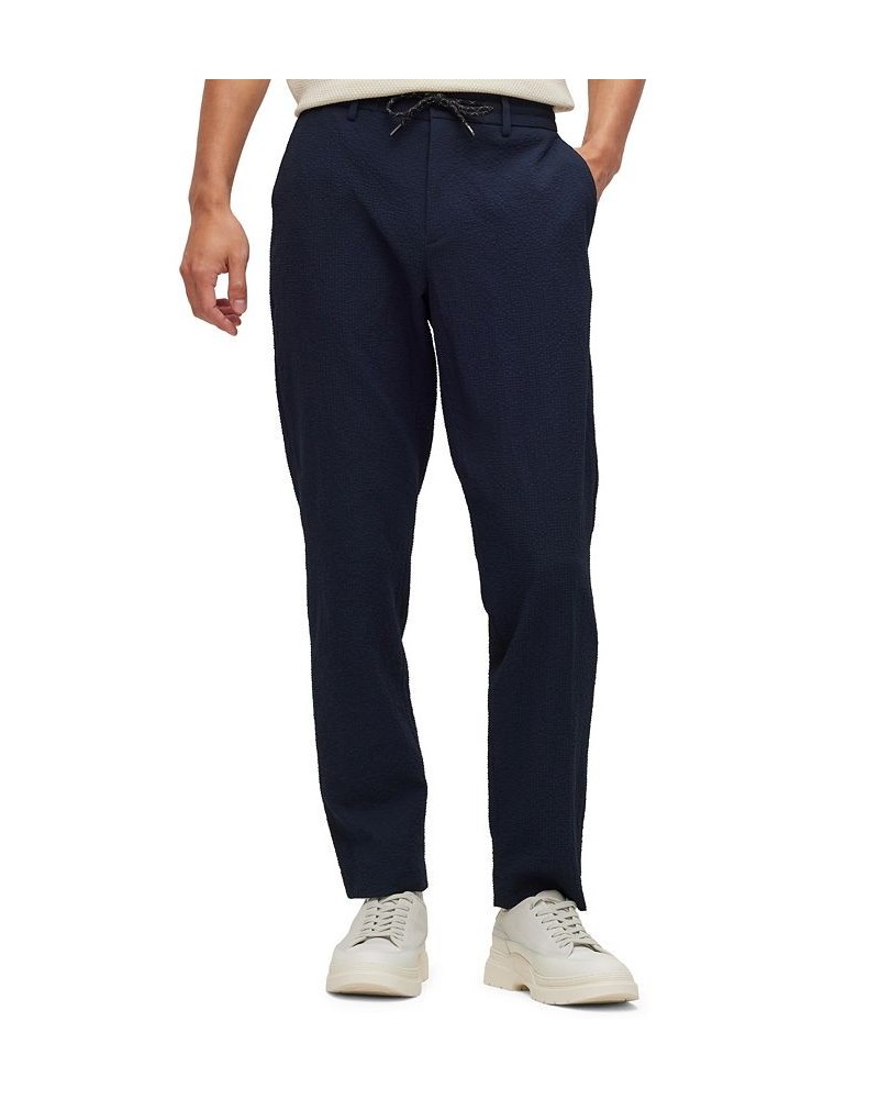 BOSS Men's Slim-Fit Trousers in Performance-Stretch Seersucker Blue $79.04 Pants