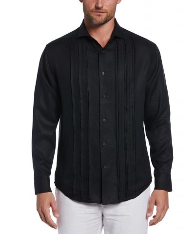 Men's Linen Triple Tuck Embroidered Long-Sleeve Panel Shirt Black $32.40 Shirts