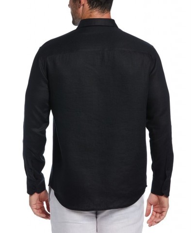 Men's Linen Triple Tuck Embroidered Long-Sleeve Panel Shirt Black $32.40 Shirts