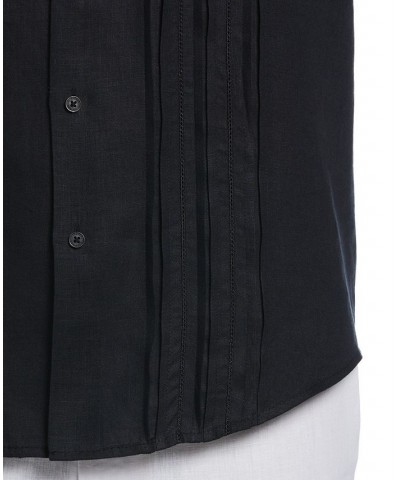 Men's Linen Triple Tuck Embroidered Long-Sleeve Panel Shirt Black $32.40 Shirts