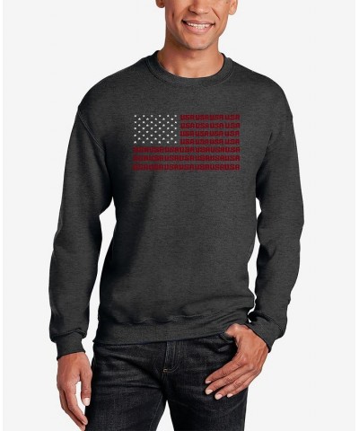 Men's Word Art USA Flag Crewneck Sweatshirt Gray $29.99 Sweatshirt