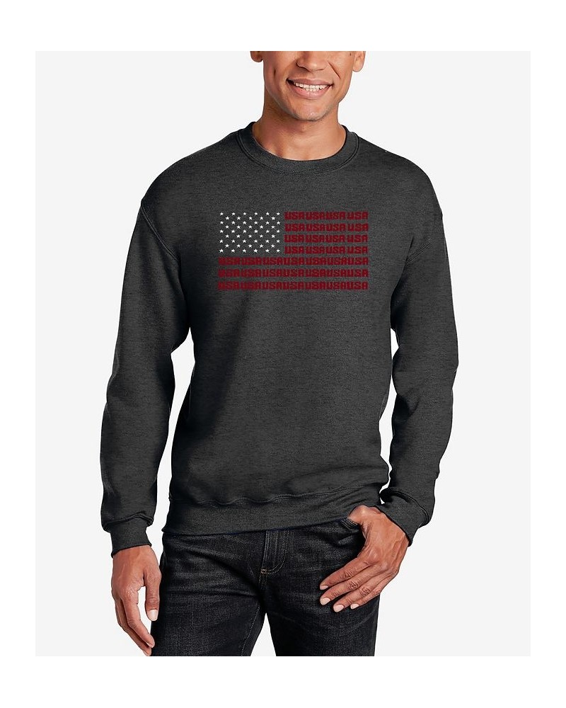 Men's Word Art USA Flag Crewneck Sweatshirt Gray $29.99 Sweatshirt