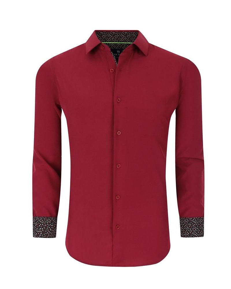 Men's Slim Fit Performance Solid Button Down Shirt Burgundy Solid $23.84 Dress Shirts