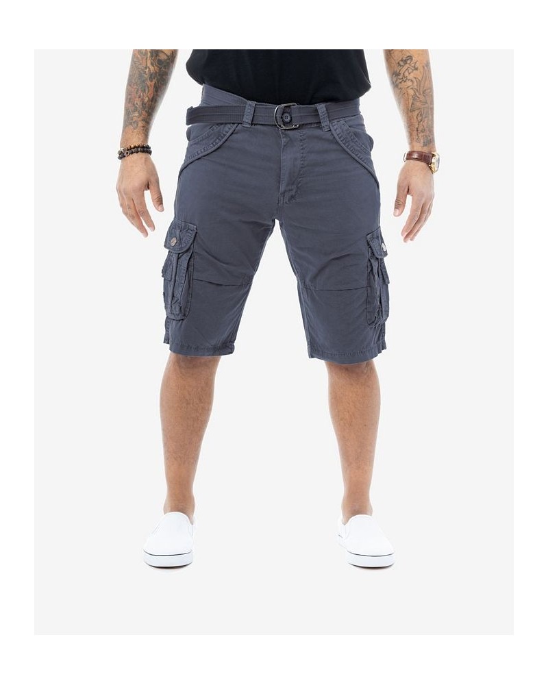 Men's Big and Tall Belted Double Pocket Cargo Shorts Steel $26.60 Shorts