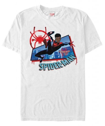 Marvel Men's Spider-Man Into The Spiderverse City Miles Web Action Short Sleeve T-Shirt White $16.10 T-Shirts