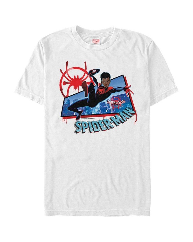 Marvel Men's Spider-Man Into The Spiderverse City Miles Web Action Short Sleeve T-Shirt White $16.10 T-Shirts