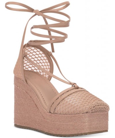 Women's Talenda Lace-Up Wedge Sandals Pink $44.75 Shoes