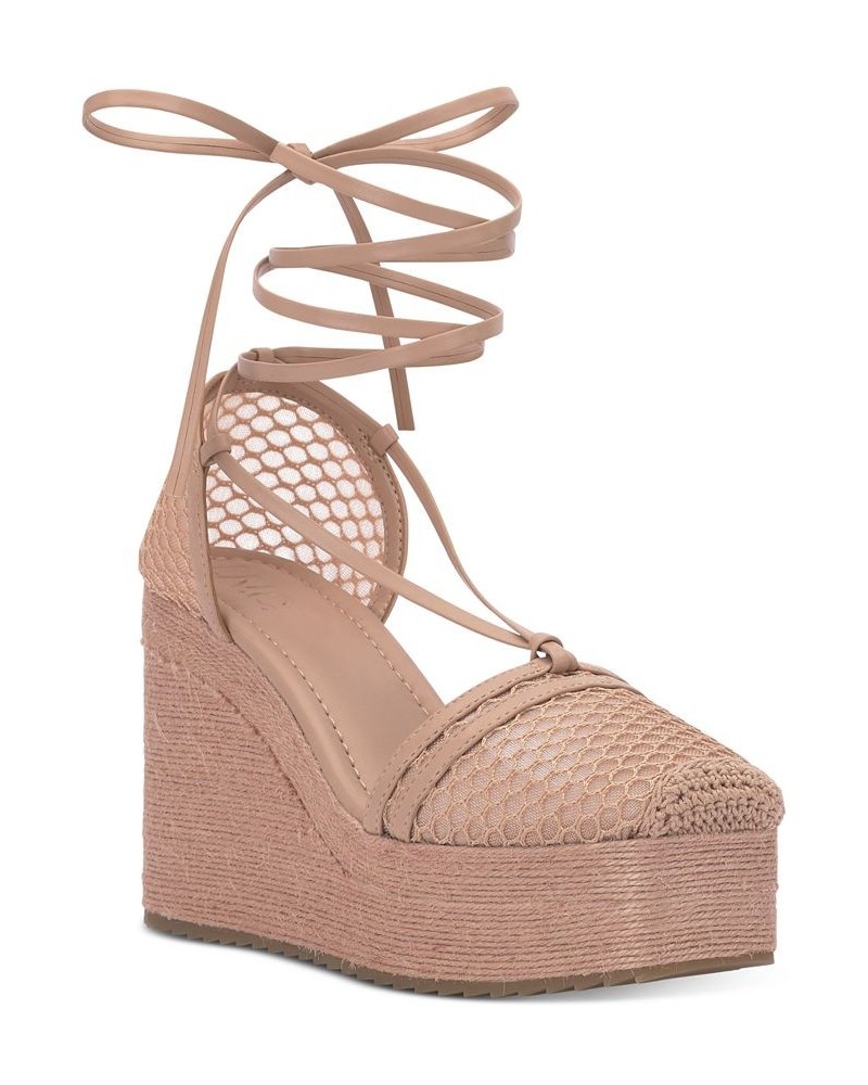 Women's Talenda Lace-Up Wedge Sandals Pink $44.75 Shoes