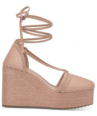 Women's Talenda Lace-Up Wedge Sandals Pink $44.75 Shoes