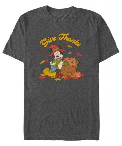 Men's Mickey Classic Thankful Mouse Short Sleeves T-shirt Gray $20.29 T-Shirts