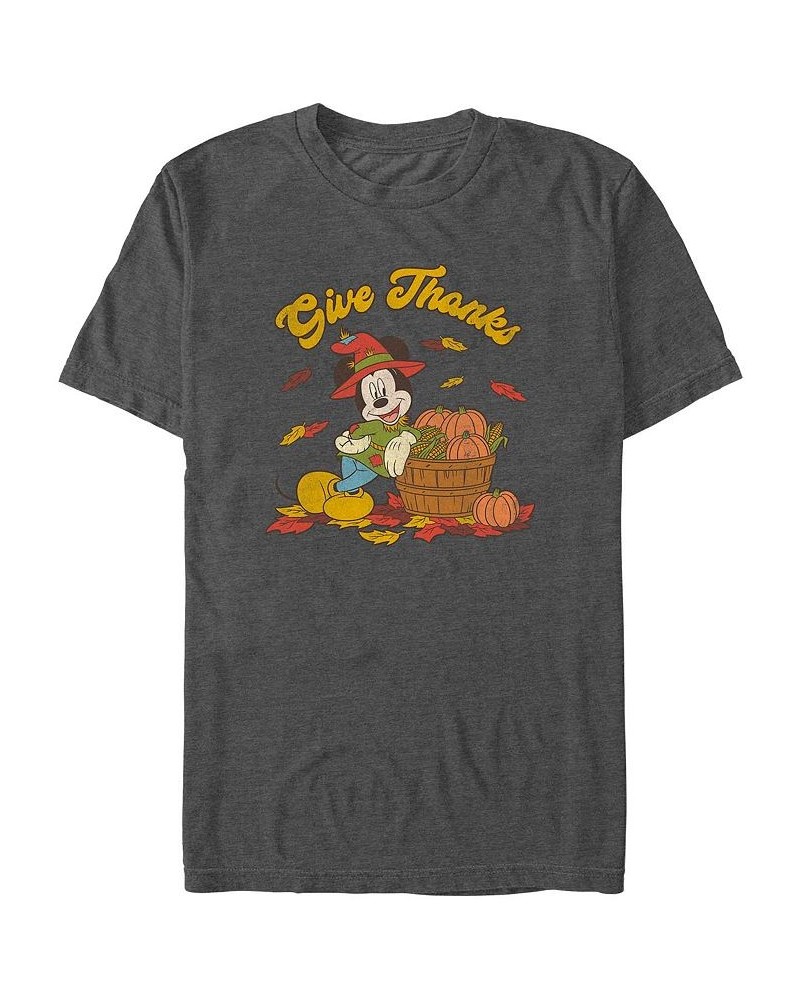 Men's Mickey Classic Thankful Mouse Short Sleeves T-shirt Gray $20.29 T-Shirts