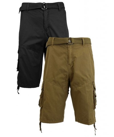 Men's Belted Cargo Shorts with Twill Flat Front Washed Utility Pockets, Pack of 2 Black and Timber $34.30 Shorts