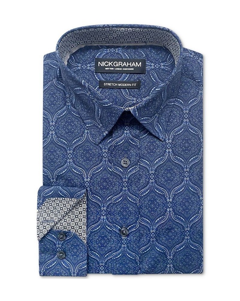 Men's Modern-Fit Stretch-Cotton Dress Shirt Blue $17.54 Dress Shirts