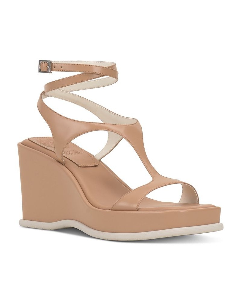 Fetemee Strappy Sport Wedge Sandals Tan/Beige $43.86 Shoes