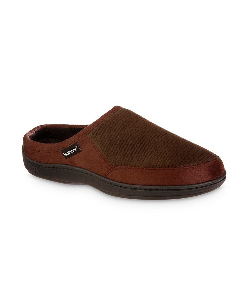 Men's Advanced Memory Foam Microsuede and Houndstooth Jasper Hoodback Comfort Slippers Dark Chocolate $15.18 Slippers