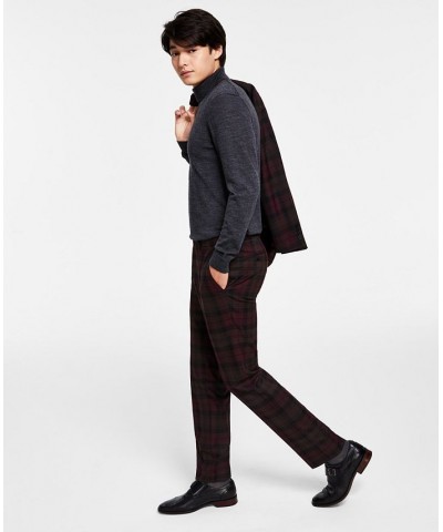 Men's Slim-Fit Burgundy Plaid Suit Separates Red $39.20 Suits