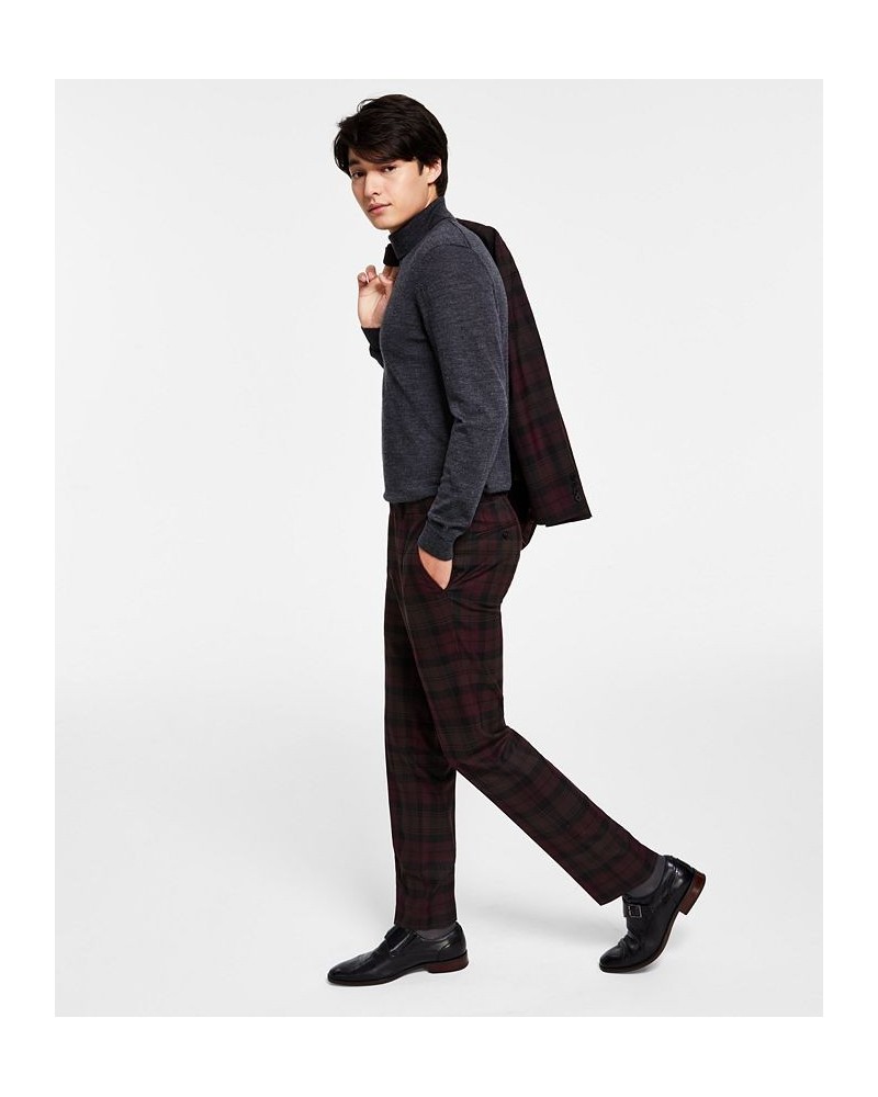 Men's Slim-Fit Burgundy Plaid Suit Separates Red $39.20 Suits