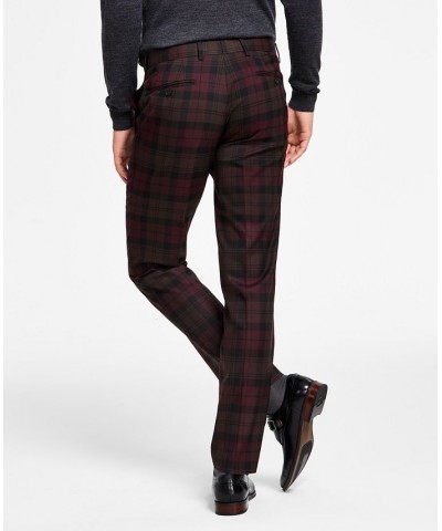 Men's Slim-Fit Burgundy Plaid Suit Separates Red $39.20 Suits