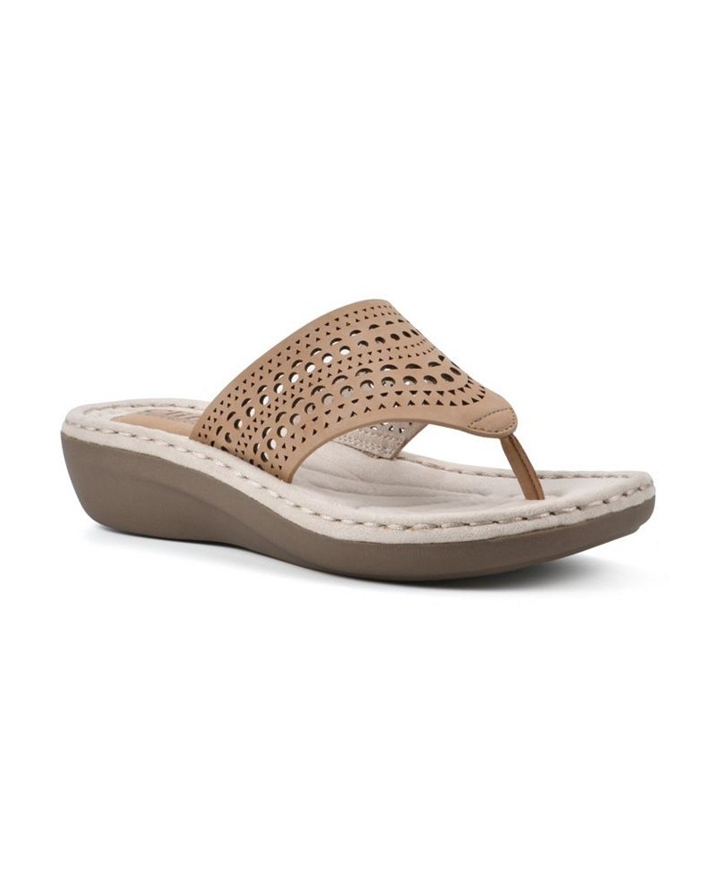 Women's Compact Thong Comfort Sandal Tan/Beige $28.98 Shoes