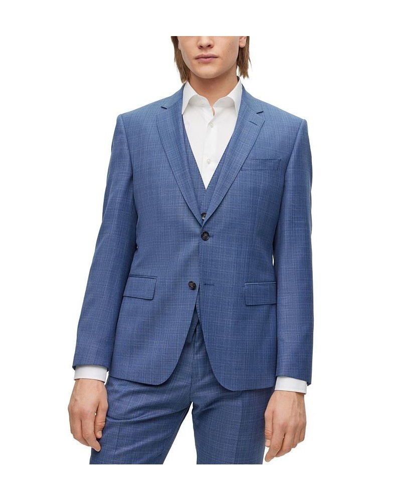 BOSS Men's Slim-Fit Checked Wool Serge Suit, 2 Piece Set Blue $311.55 Suits