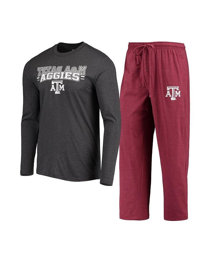 Men's Maroon and Heathered Charcoal Texas A&M Aggies Meter Long Sleeve T-shirt and Pants Sleep Set $43.99 Pajama