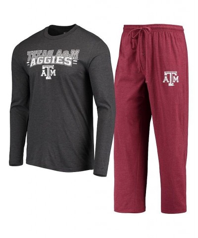 Men's Maroon and Heathered Charcoal Texas A&M Aggies Meter Long Sleeve T-shirt and Pants Sleep Set $43.99 Pajama