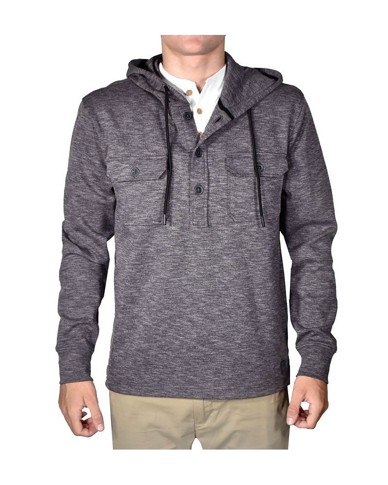 Men's Slub Knit Solid Drawstring Hoodie Gray $52.50 Sweaters