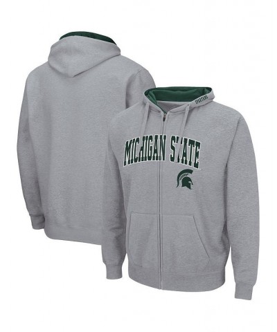 Men's Heathered Gray Michigan State Spartans Arch and Logo 3.0 Full-Zip Hoodie $35.99 Sweatshirt