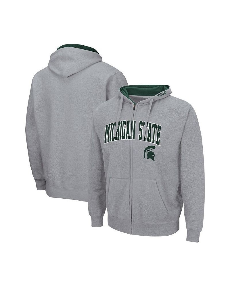 Men's Heathered Gray Michigan State Spartans Arch and Logo 3.0 Full-Zip Hoodie $35.99 Sweatshirt