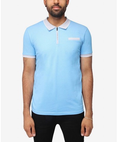 Men's Comfort Zip-Neck Tipped Polo Shirt Baby Blue $22.00 Polo Shirts