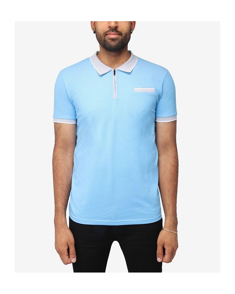 Men's Comfort Zip-Neck Tipped Polo Shirt Baby Blue $22.00 Polo Shirts