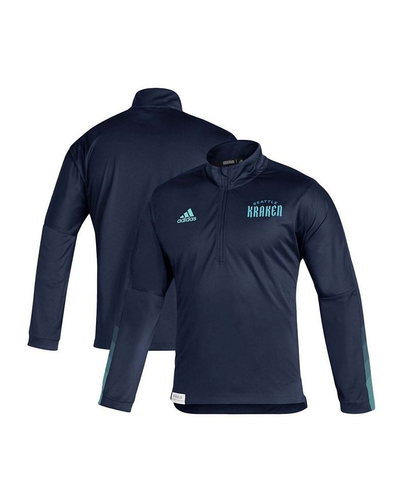 Men's Deep Sea Blue Seattle Kraken Primeblue Quarter-Zip Jacket $30.36 Jackets