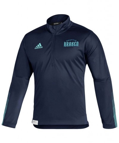 Men's Deep Sea Blue Seattle Kraken Primeblue Quarter-Zip Jacket $30.36 Jackets