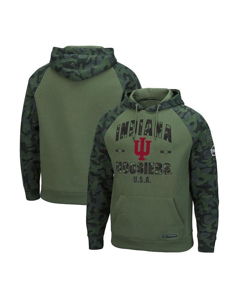 Men's Olive, Camo Indiana Hoosiers OHT Military-Inspired Appreciation Raglan Pullover Hoodie $39.74 Sweatshirt