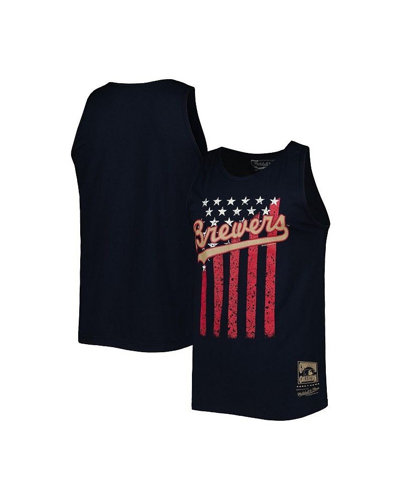 Men's Navy Milwaukee Brewers Cooperstown Collection Stars and Stripes Tank Top $17.33 T-Shirts