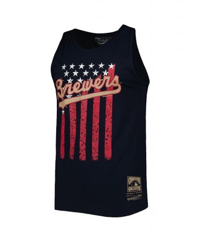 Men's Navy Milwaukee Brewers Cooperstown Collection Stars and Stripes Tank Top $17.33 T-Shirts