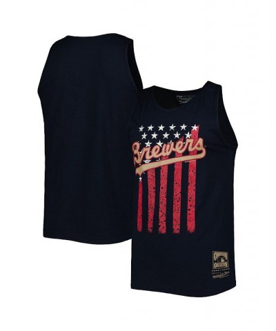 Men's Navy Milwaukee Brewers Cooperstown Collection Stars and Stripes Tank Top $17.33 T-Shirts