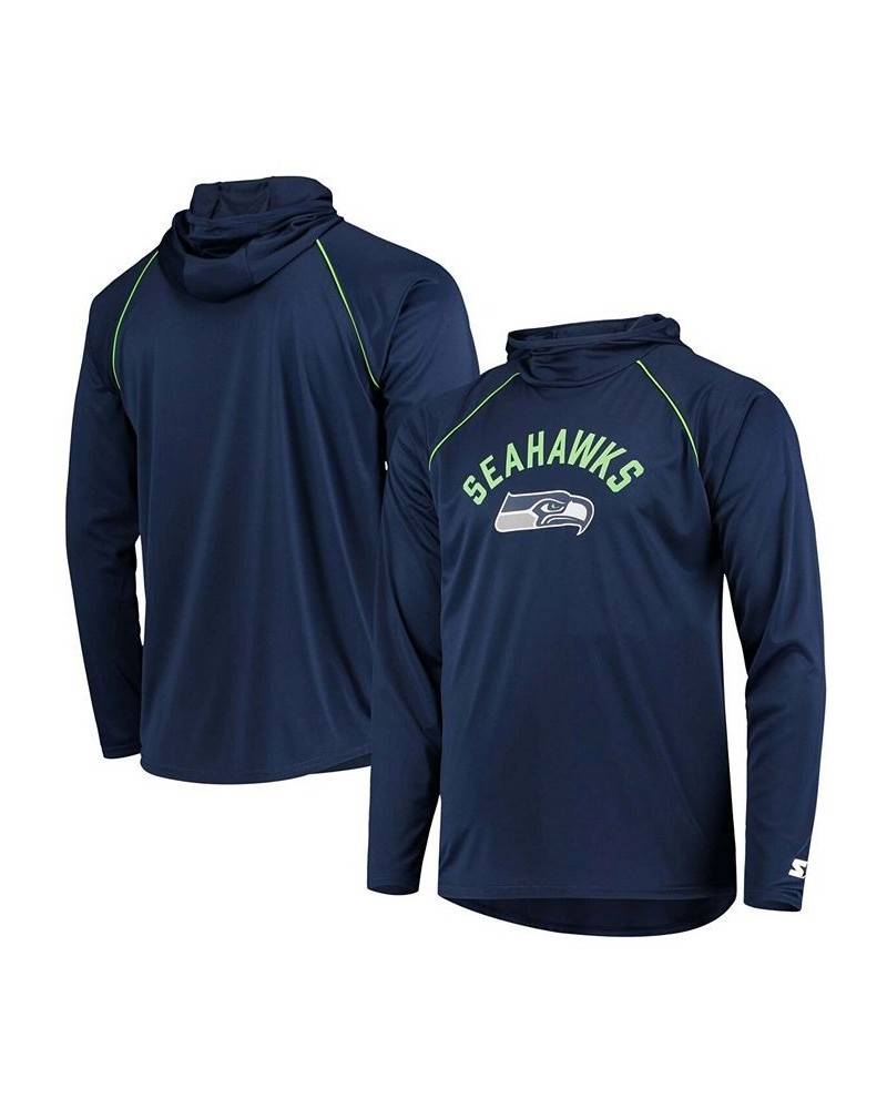 Men's Navy Seattle Seahawks Raglan Long Sleeve Hoodie T-shirt $34.44 T-Shirts